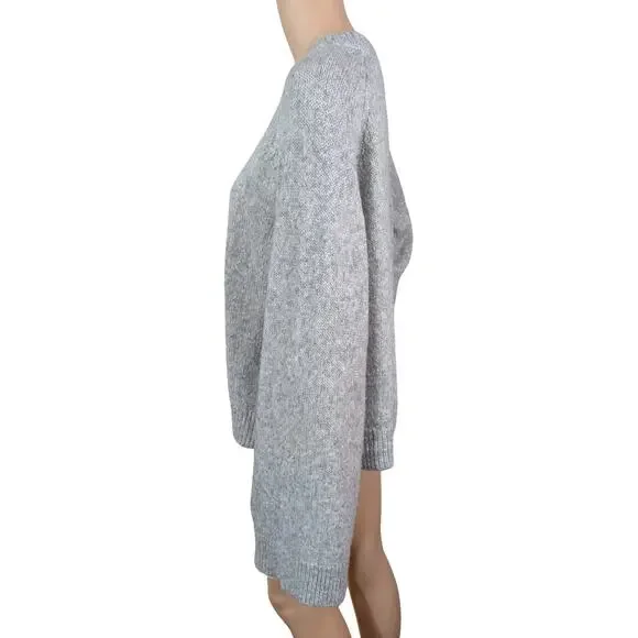 Adriano Goldschmied Noelle Gray Silver Chunky Knit Flare Sleeve Sweater SZ L - Picture 10 of 14